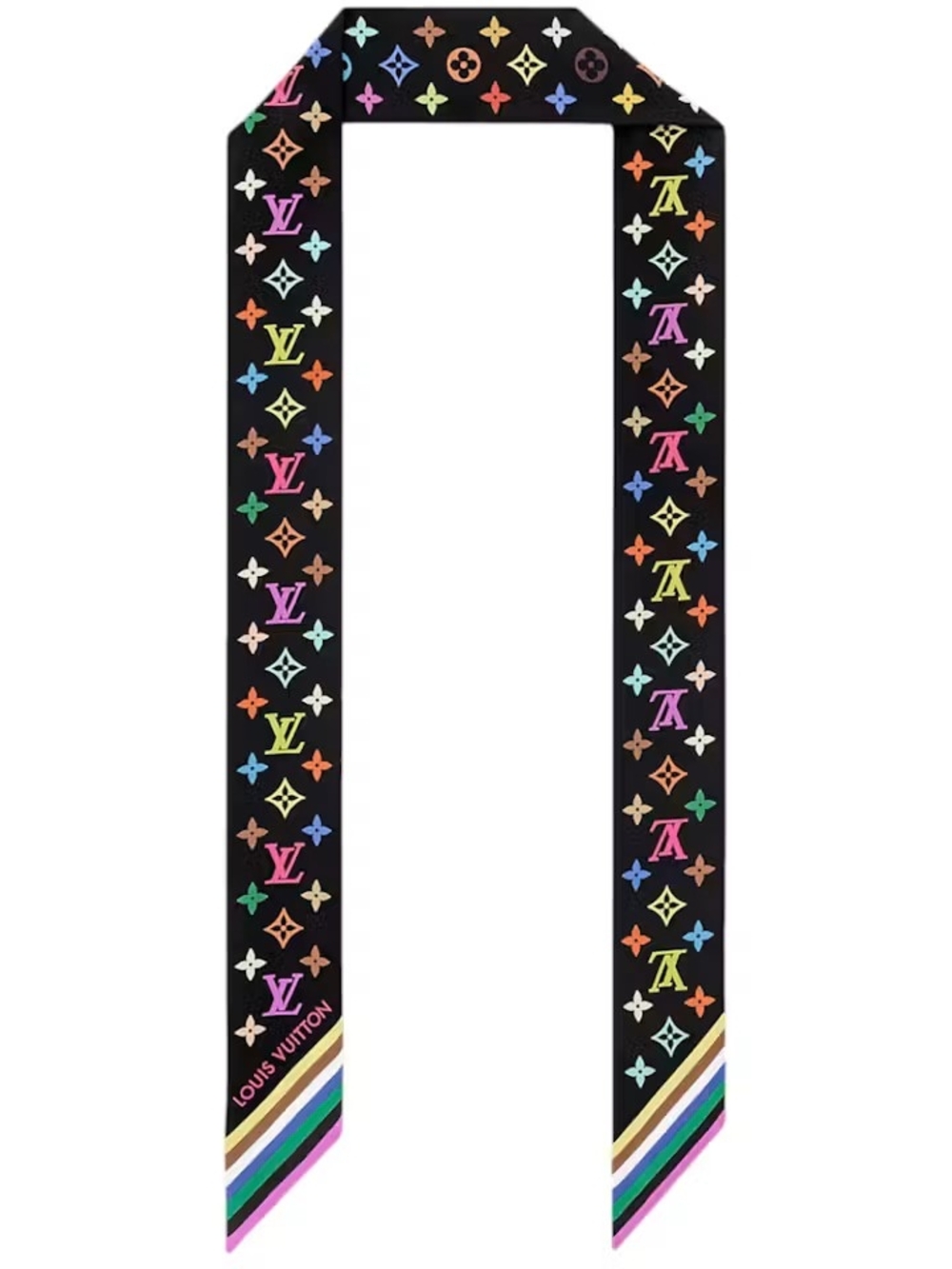 Designer Black Or White Multicolor Monogram Twilly Scarf.